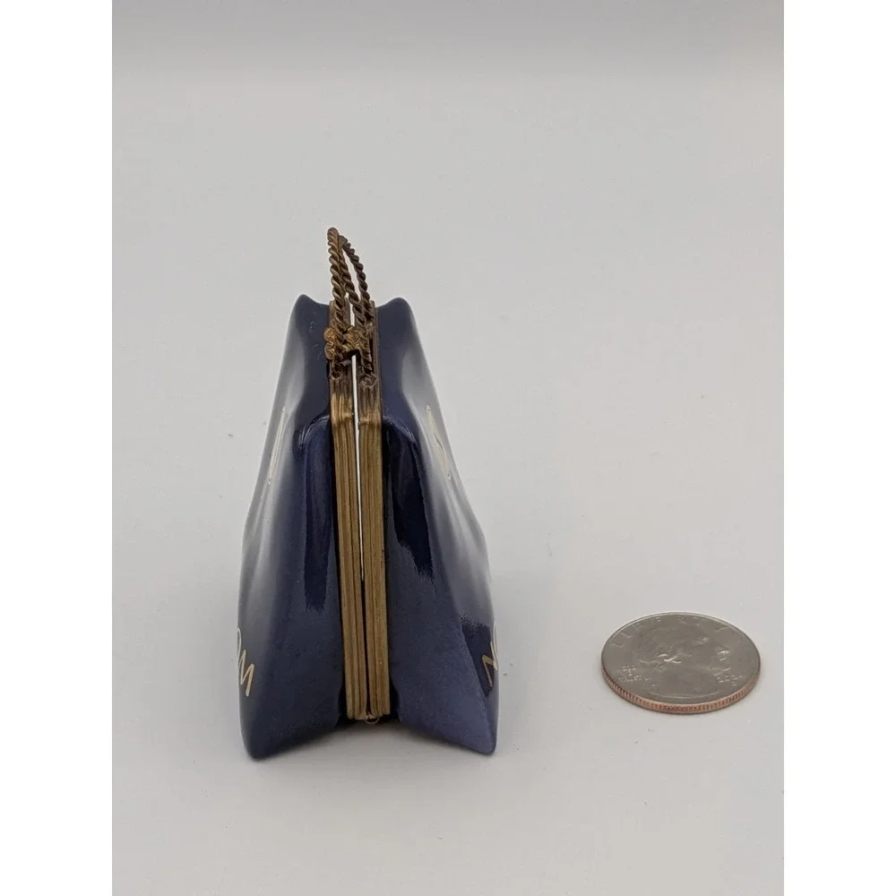 Rare Retired Limoges Blue Nordstrom Shopping Bag Trinket Box Hand-Painted France